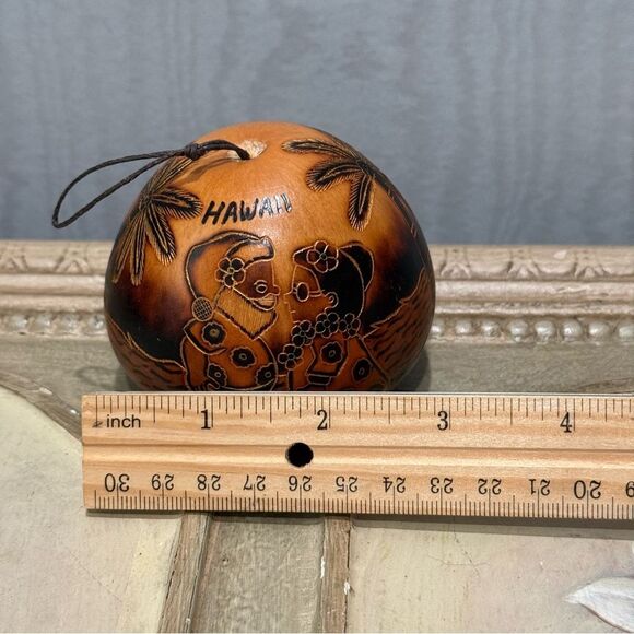 Hawaiian Christmas Gourd Ornament Santa & Mrs Claus Tropical Beach Palm Trees - Picture 9 of 10